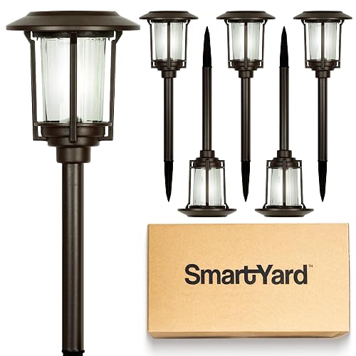Solar Pathway Lights Outdoor - Pack of 6, 6 Lumens Warm White LED, Bronze Aluminum & Stainless Steel Weather-Resistant Outdoor Solar Lights for Yard