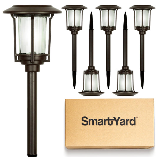 Solar Pathway Lights Outdoor - Pack of 6, 6 Lumens Warm White LED, Bronze Aluminum & Stainless Steel Weather-Resistant Outdoor Solar Lights for Yard
