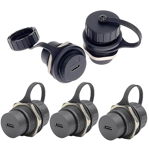 ANMBEST 5PCS USB 3.1 Type C Panel Mounting Waterproof Connector, IP67 24 Pins Female to Female PA6BG33 Housing Double Head Adapter