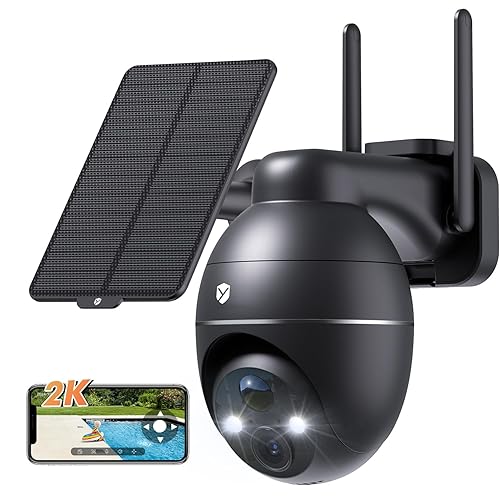 YuCamPro Solar Security Cameras Wireless Outdoor, 360° Panoramic View for Home Security, Rechargeable Batteries, 2K Color Night Vision, PIR Human