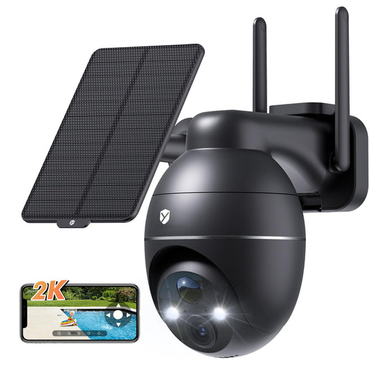 YuCamPro Solar Security Cameras Wireless Outdoor, 360° Panoramic View for Home Security, Rechargeable Batteries, 2K Color Night Vision, PIR Human
