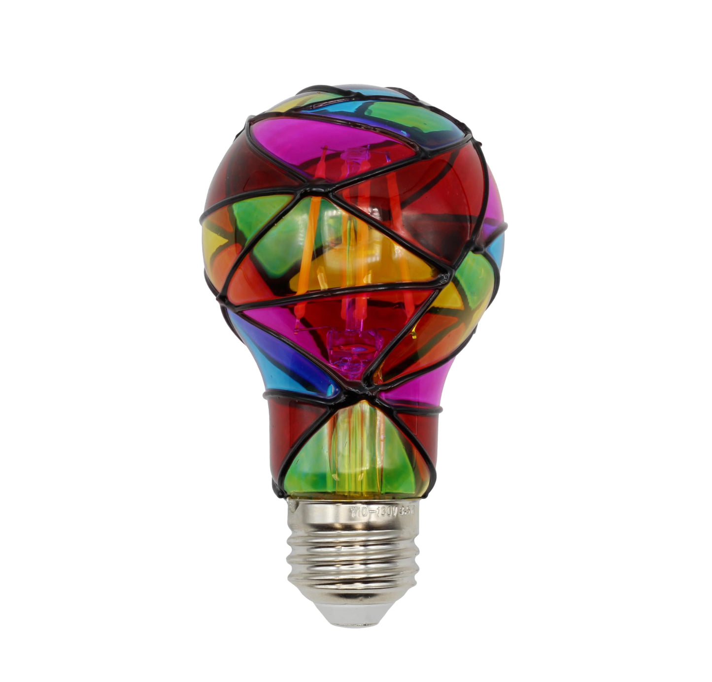 Creative Hobbies LED Stained Glass Bulb, A19 3.5W (25W Equivalent) Medium Base E26 Mosaic Decorative Light - 2 Pack