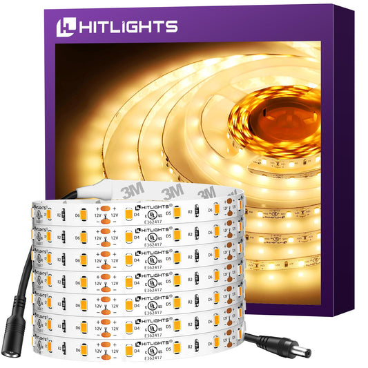 HitLights LED Strip Lights Warm White 3000K, 16.4ft Premium Tape Light for Bedroom, 300 LEDs/Reel, 150LM/ft, 22W, UL-Listed, 12V Flexible Dimmable