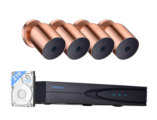 4K PoE Security Camera System, 4pcs H.265 4K Wired Surveillance Cameras Outdoor Home, Smart AI Detection, Color Night Vision,Built-in Mic, 8CH NVR