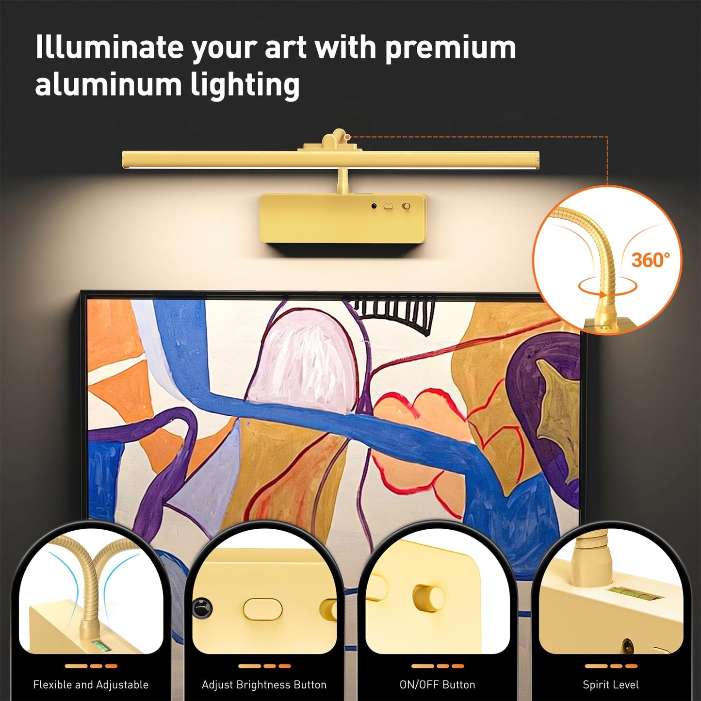 Picture Light, 15.35inch Wireless Picture Lights for Wall Rechargeable, 5400mAh Battery Wall Light with Remote, 3 Color Art Lighting for Paintings