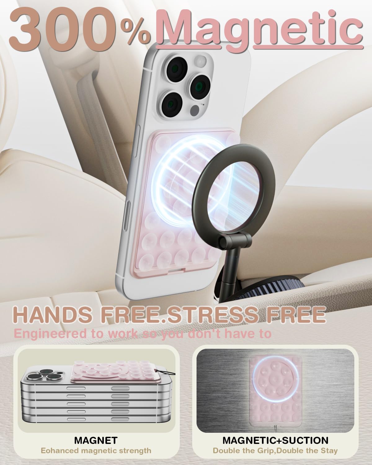 Sembo Magnetic Suction Phone Mount for MagSafe Case, Silicone Octo Cup Buddy Sticky Grip Holder for iPhone, Removable Hands-Free Selfie/Video