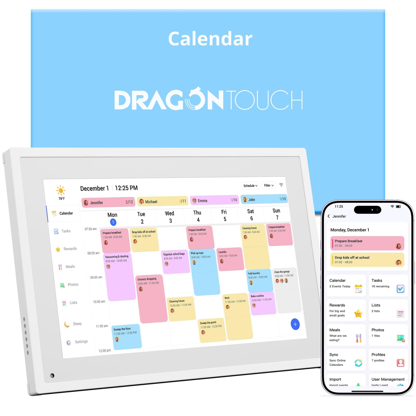 Dragon Touch 10.1 inch Digital Calendar Chore Chart - Interactive Touchscreen, Smart Family Planner, Hearth Display Desk Digital Calendar Best Gifts