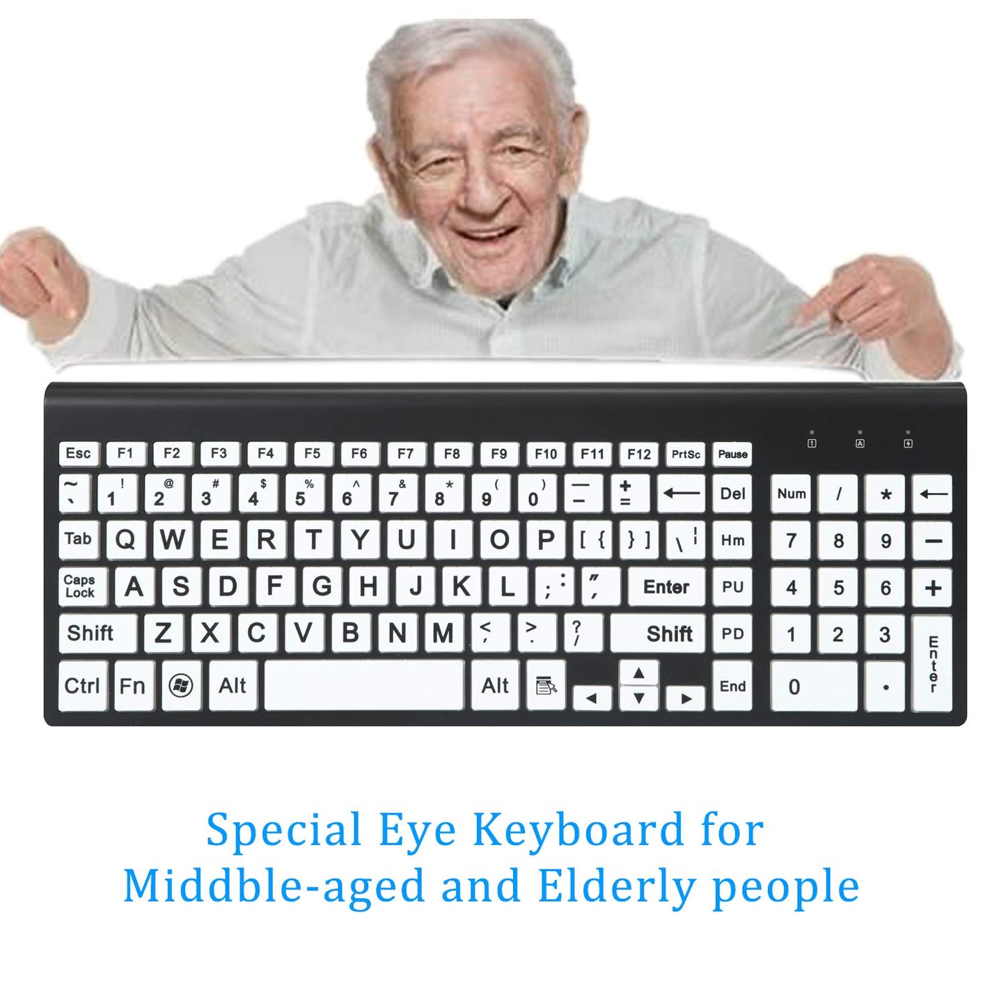 Full Size Large Print 2.4g Wireless Keyboard and Mouse with Oversized Print for Visually Impaired Low Vision Individuals (Black)
