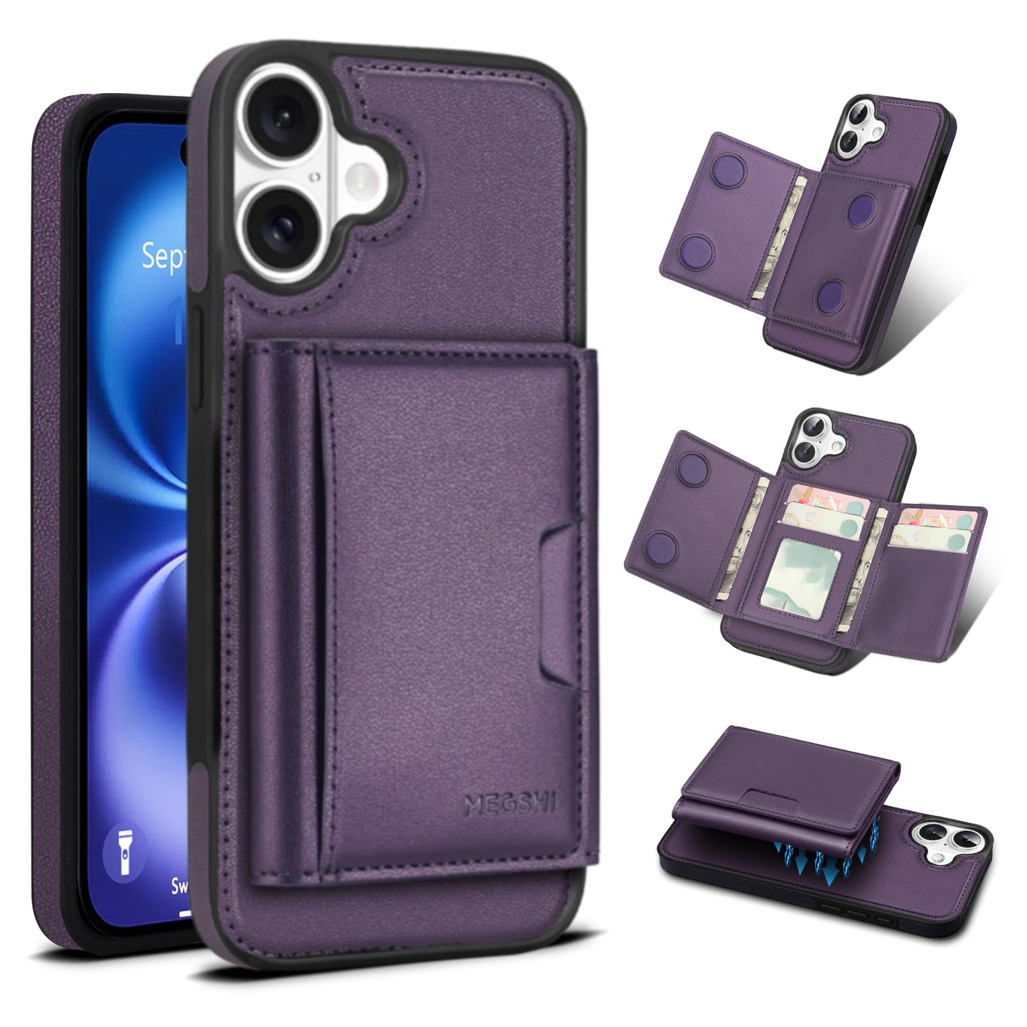 Godzoen for iPhone 17 Wallet Case, 2-in-1 Detachable Phone Case, Card Holder RFID Blocking, Fashionable Faux Leather Card Slot & Folding Design