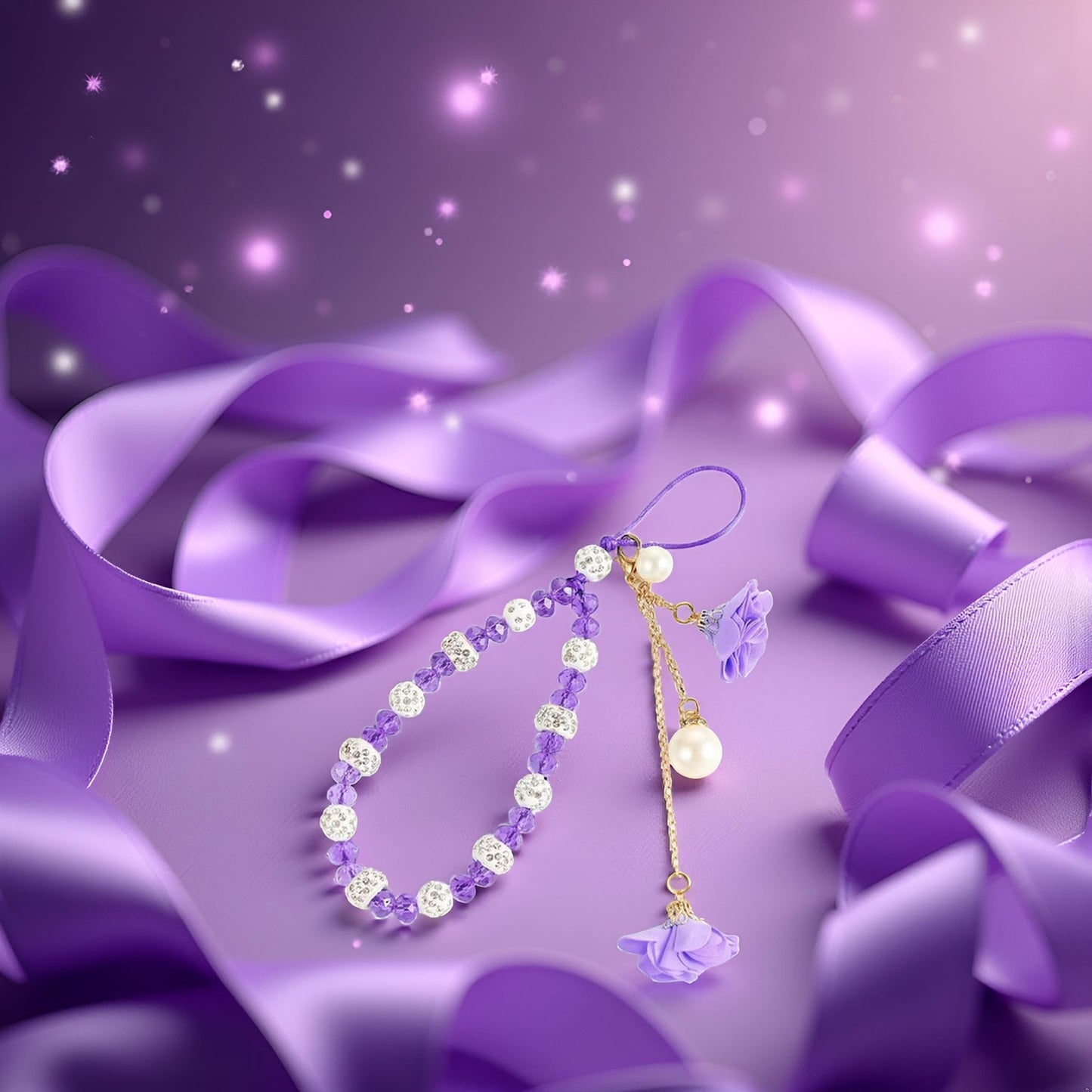 Sluswallow Purple Crystal Bling Lanyard,Mobile Phone Lanyard Short Hand Strap Tassel Short Cord Hanging Cord Wrist Straps, Cell Phone Charms, Car