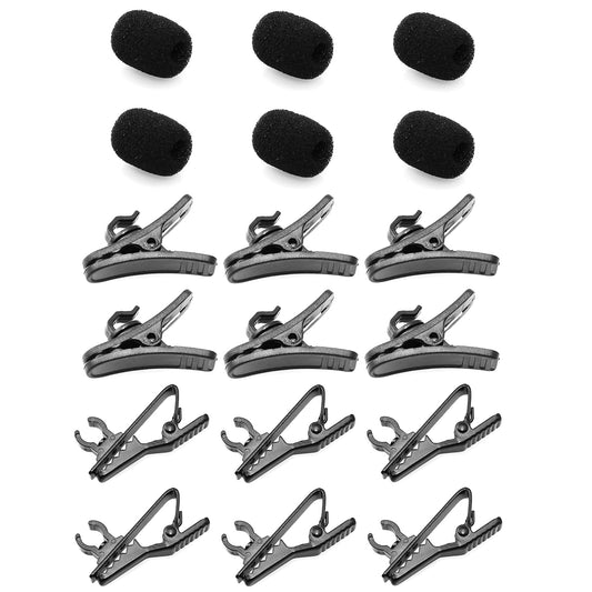 Lind Kitchen 6 Sets Lavalier Microphone Metal Tie Clips+ 22x15x6mm Lapel Mic Windscreen Foam Covers + Lav Mic Plastic Wire Clips, Black