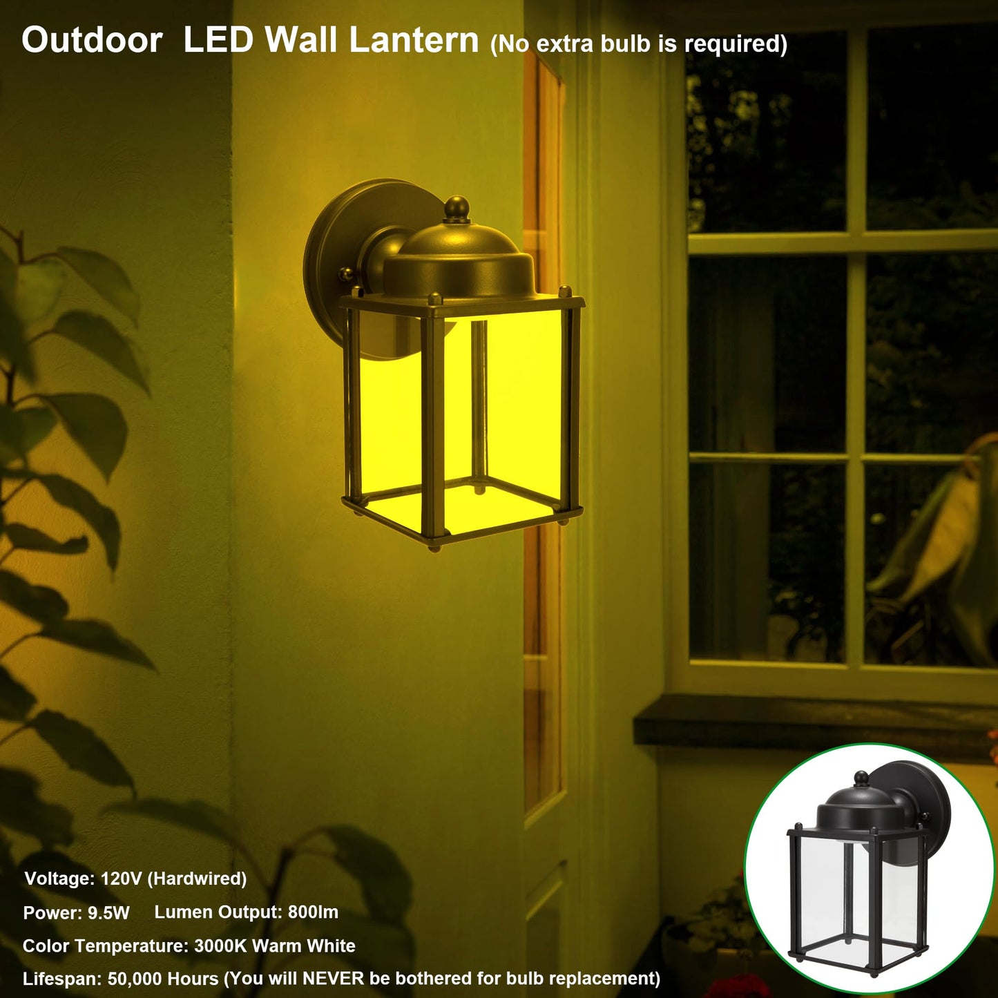 LIT-PaTH Outdoor LED Wall Lantern, Wall Sconce Porch Lighting Fixture, 3000K Warm White, 9.5W 800 Lumen, Aluminum Housing Plus Glass, Bronze Finish-2