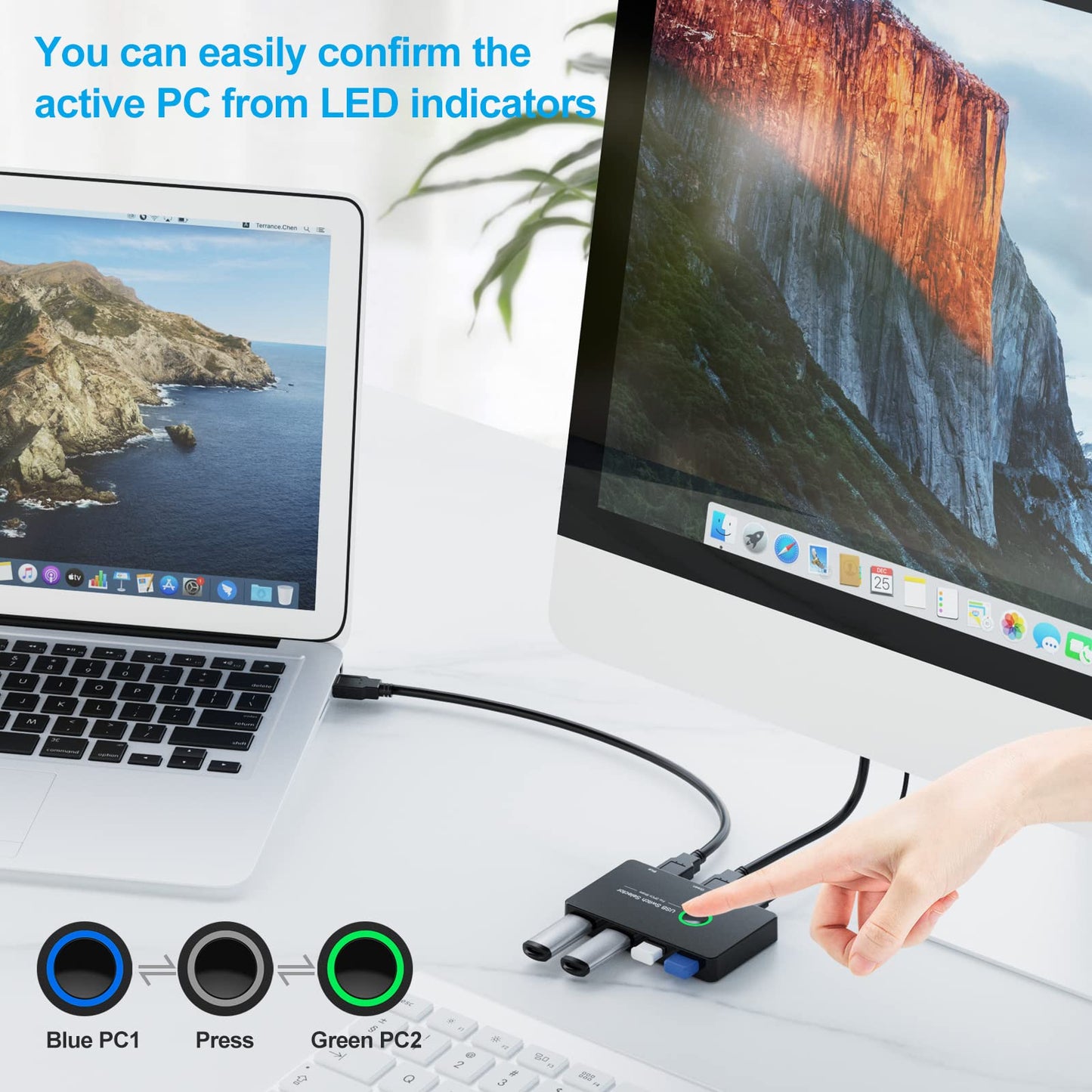 USB 3.0 Switch, USB Switcher 2 Computers Share 4 USB for PC Mouse Keyboard Printer Scanner, USB KVM Switch Selector Compatible with Windows, Mac