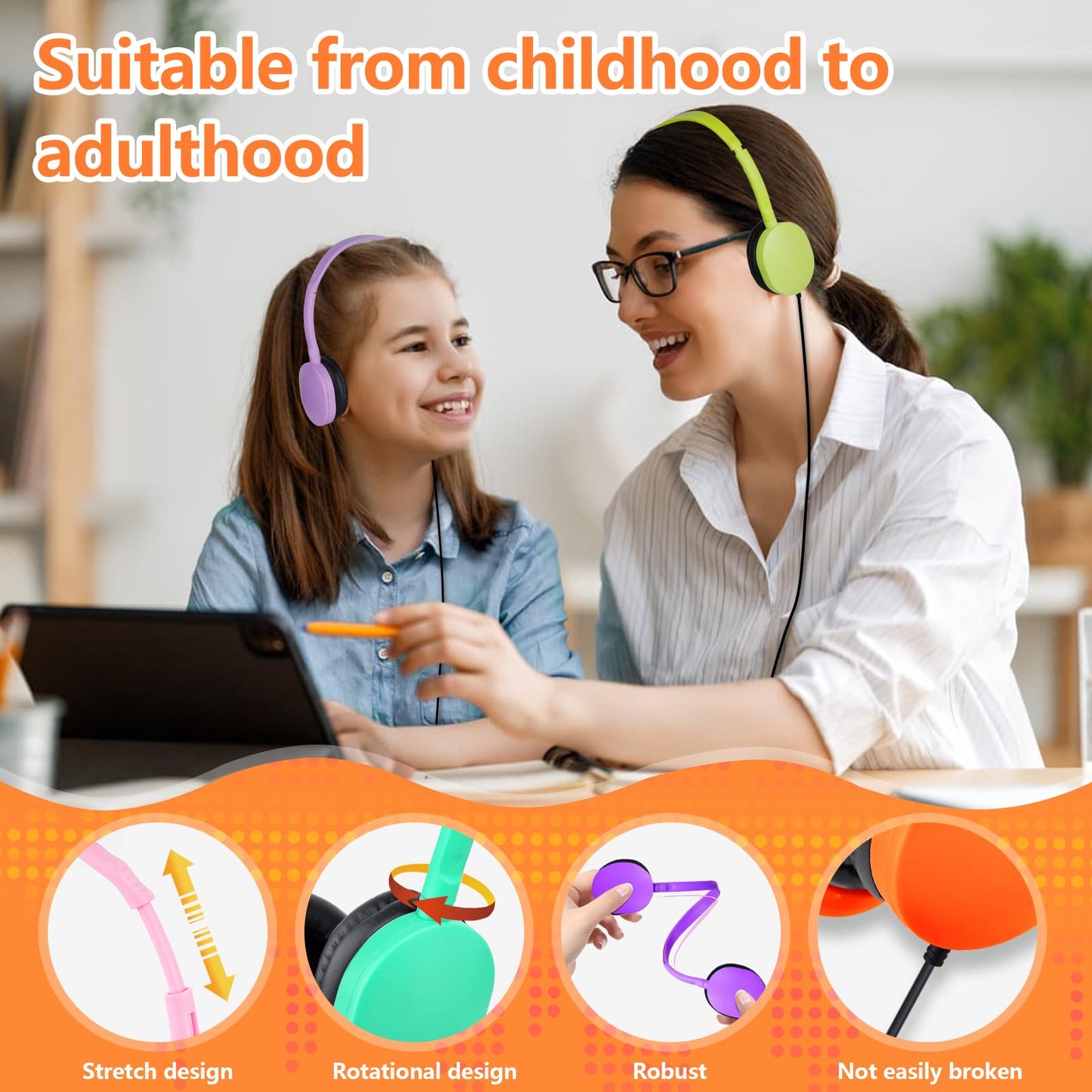 ZXQZYM USB C Kids Headphones Bulk for Classroom School 10 Pack,Upgrade Wired On-Ear USB Type C Headphones for Children Teens Boys Girl Tablet Travel