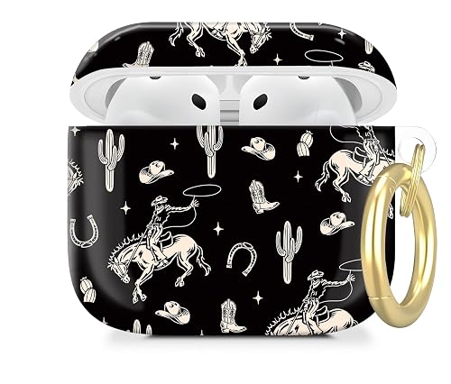 Cute Hard Case Compatible with AirPod 4 Case Cover,Cute with Golden Keychain, Soft TPU Protective Shockproof Case for Girls Women (Cute Cactus Cowboy)