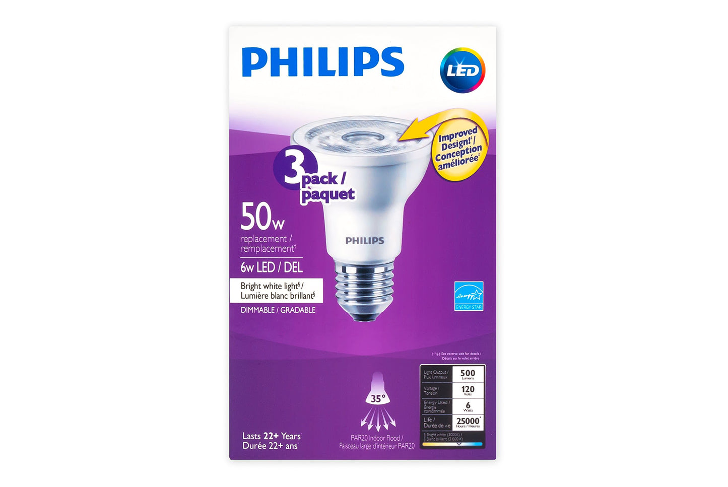 Philips LED 50W PAR20 Bright White SO 3Pk