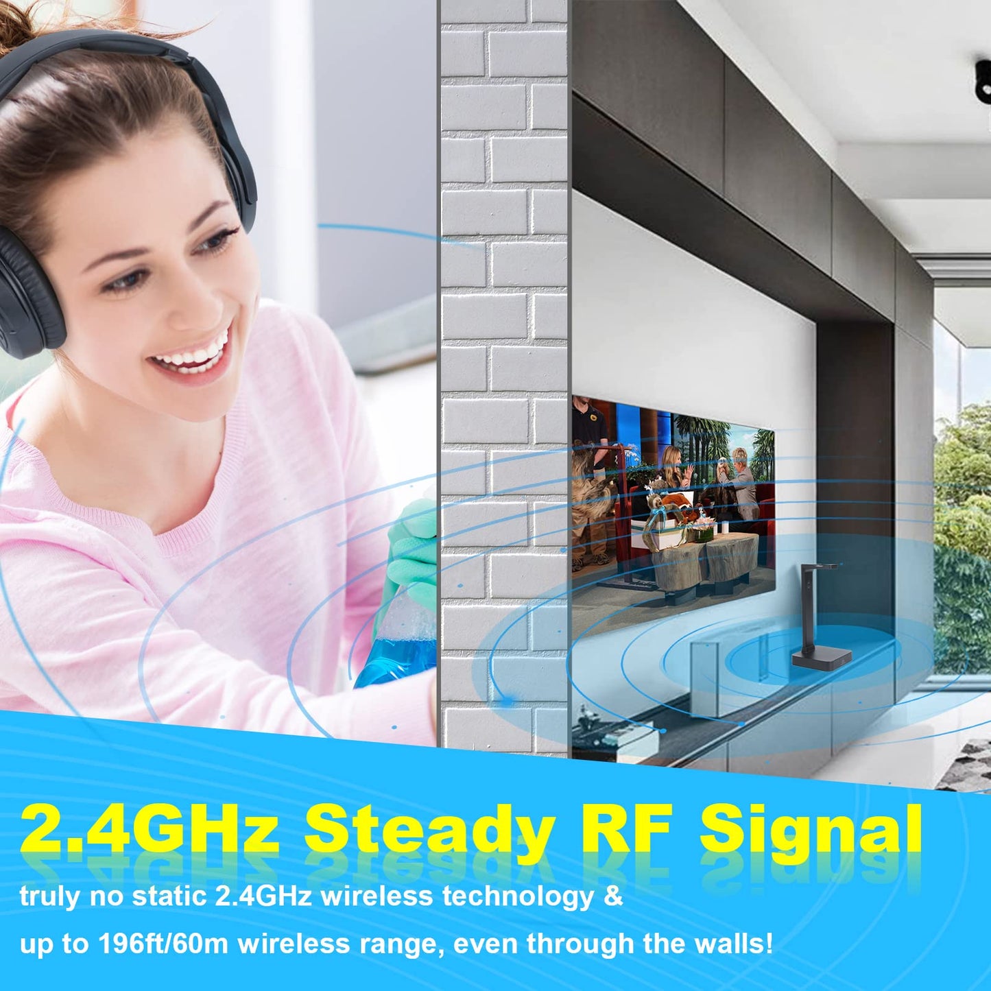 ANSTEN Wireless Headphones for TV Watching with Digital Optical RCA 2.4 GHz RF Transmitter Charging Dock, Over Ear Headset with 3 Audio Modes, 197 FT…