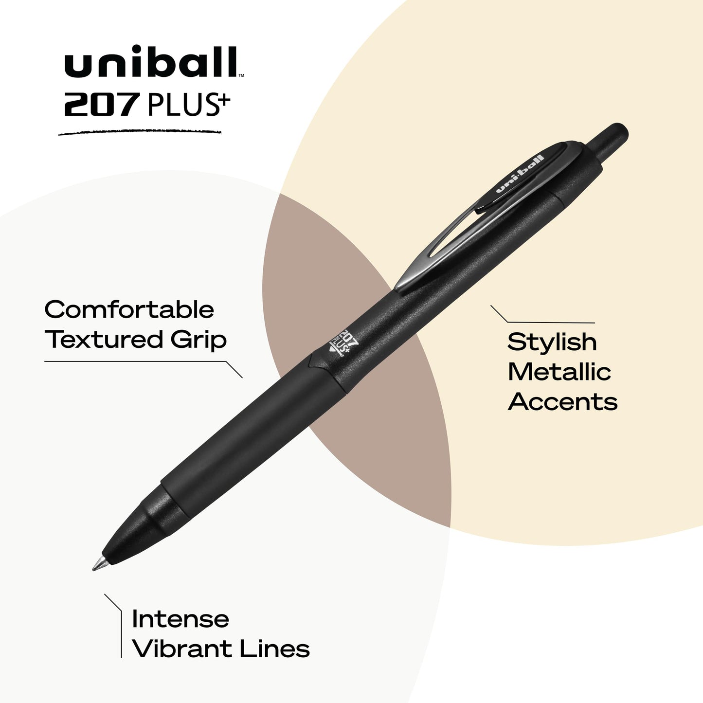 uniball™ 207 Plus+ Gel Pens, Black Ink, 0.7mm Medium Point, 4 Count