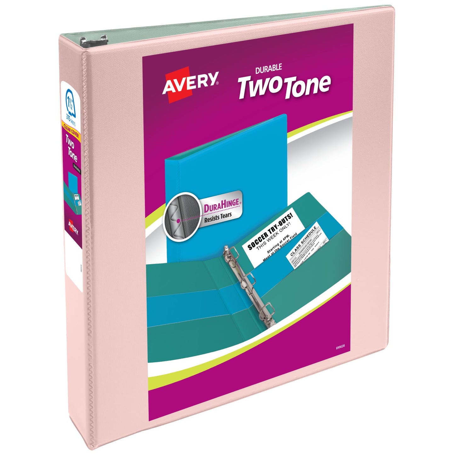 Avery Two-Tone Durable View 3 Ring Binder, 1.5 Inch Slant Rings, Blush/Sage Binder (17234)