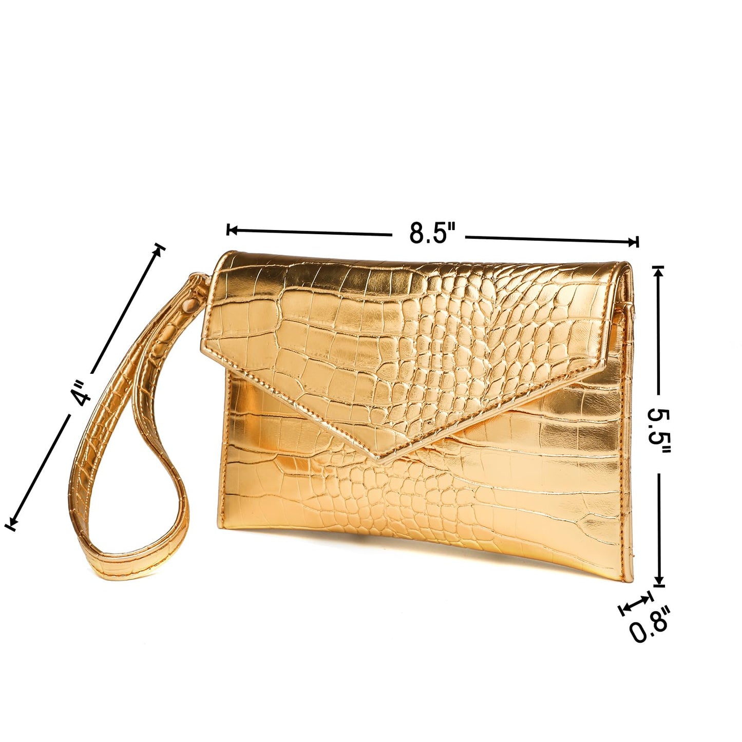 CuteClear Small Envelope Clutch Purse for Women Faux Leather Handbag Wallet Evening Bag with Detachable Wristlet Strap (gold)