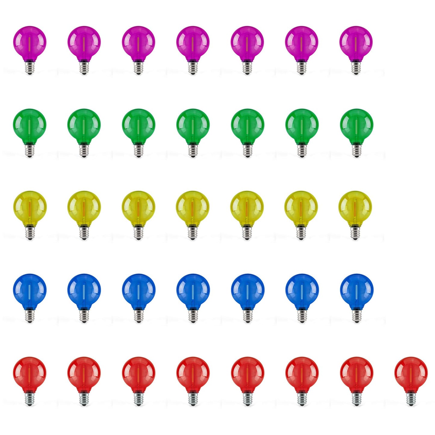 G40 Colored String Light Bulbs Replacement, 1 Watt, E12 Base, 36 Pack