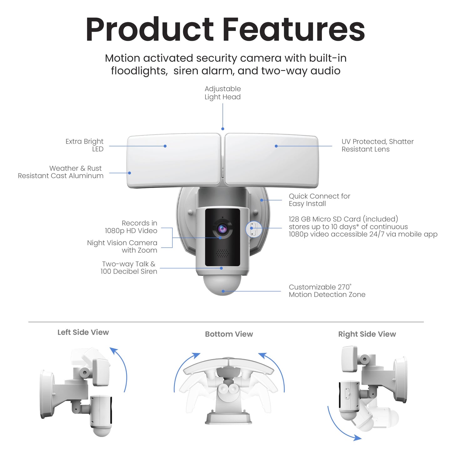 Feit Electric SEC5000/CAM/WIFI Outdoor LED Smart Security Camera with Motion Sensor, 2-Way Audio, 5000 Lumens Floodlight, Works with Alexa and Google