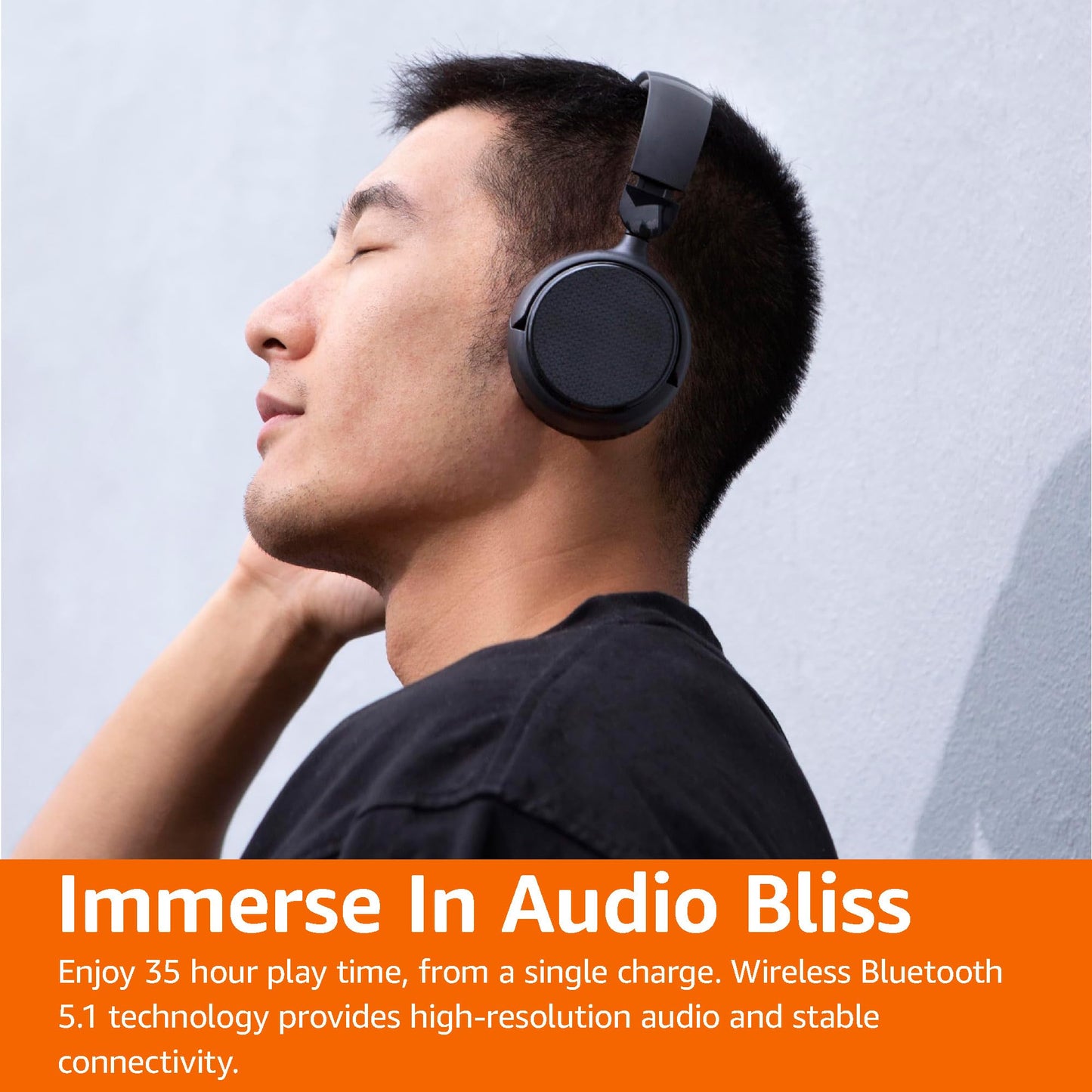 Amazon Basics Bluetooth On-Ear Headphones Wireless with Microphone, Deep Bass, 35 Hour Playtime, Foldable, Collapsible, Portable Travel Friendly