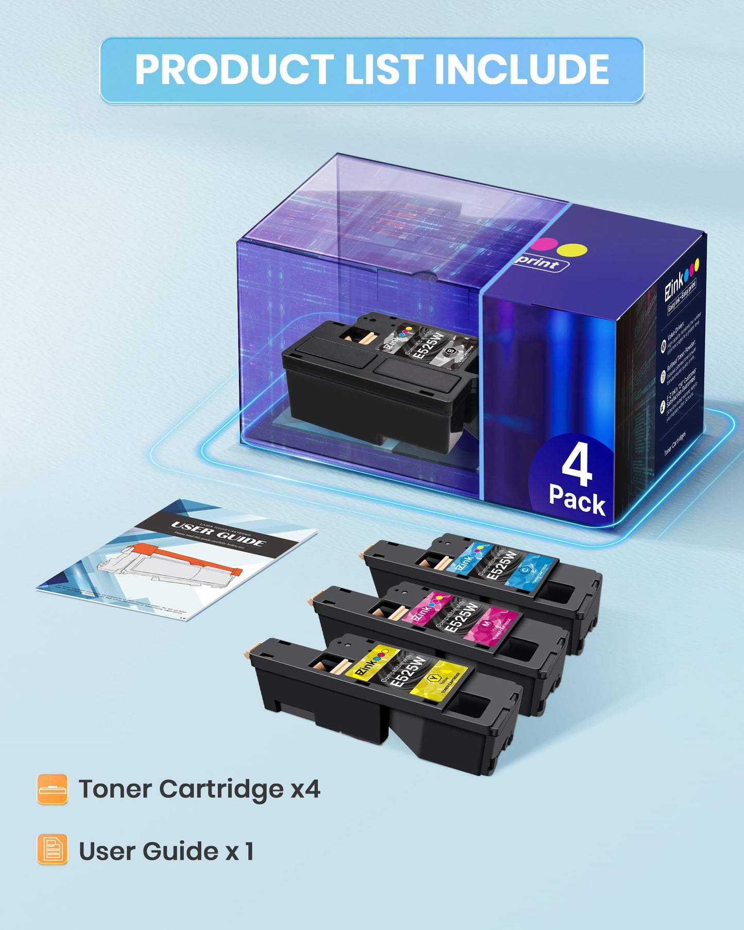 E-Z Ink Compatible Toner Cartridge Replacement for Dell E525W E525 525w Toner to use with E525w Wireless Color Printer for 593-BBJX 593-BBJU 593-BBJV