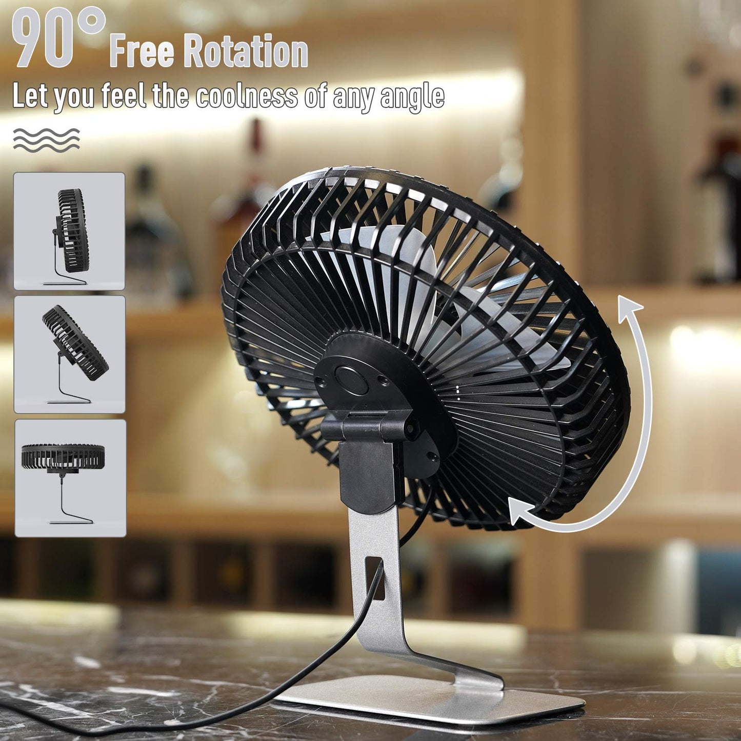 SLENPET 6-inch USB Small Desk Fan, 4 Speeds, Powerful Desktop Table Fan