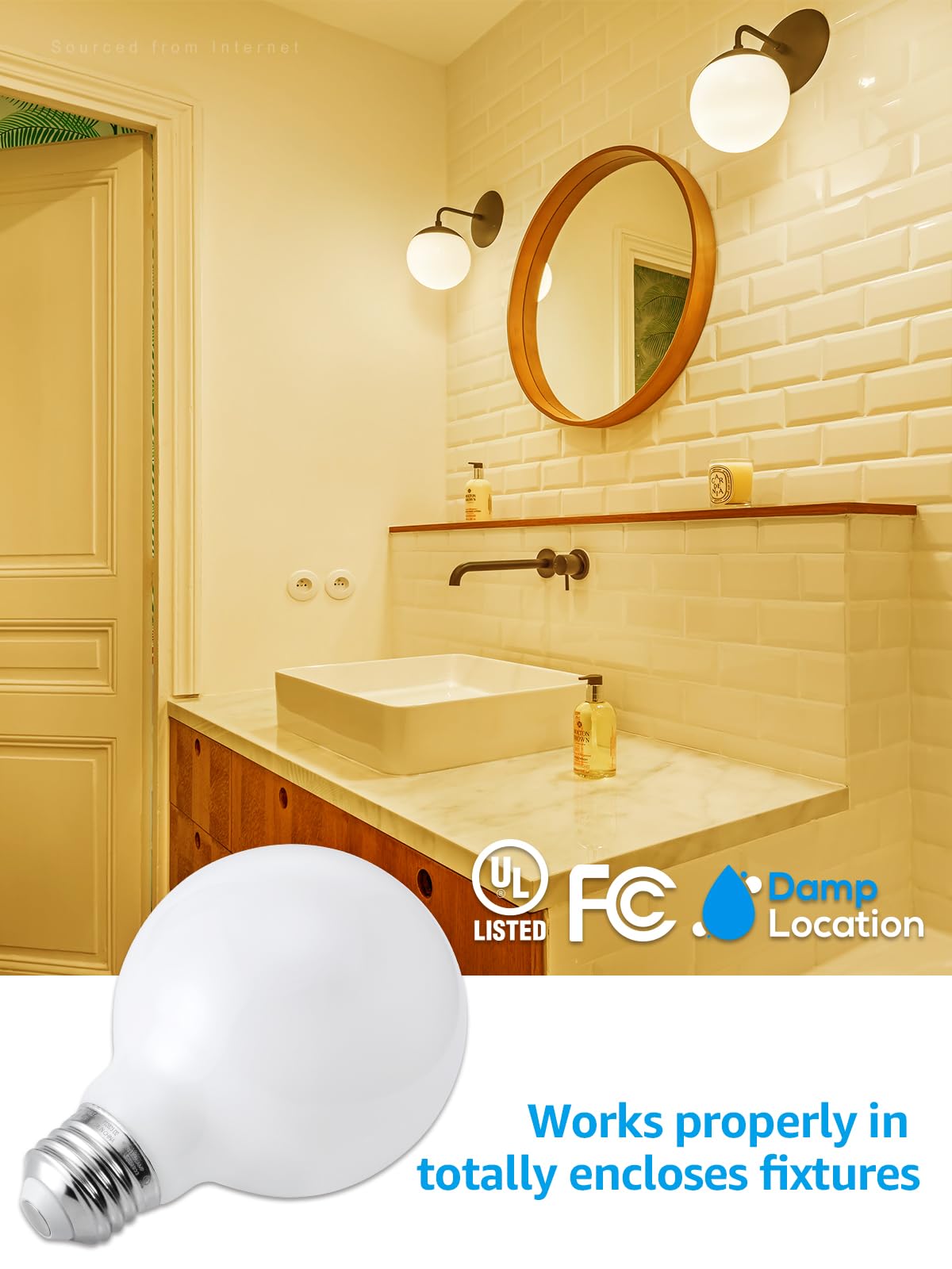 TORCHSTAR 6-Pack G25 Globe Light Bulbs LED Dimmable 2700K Soft White