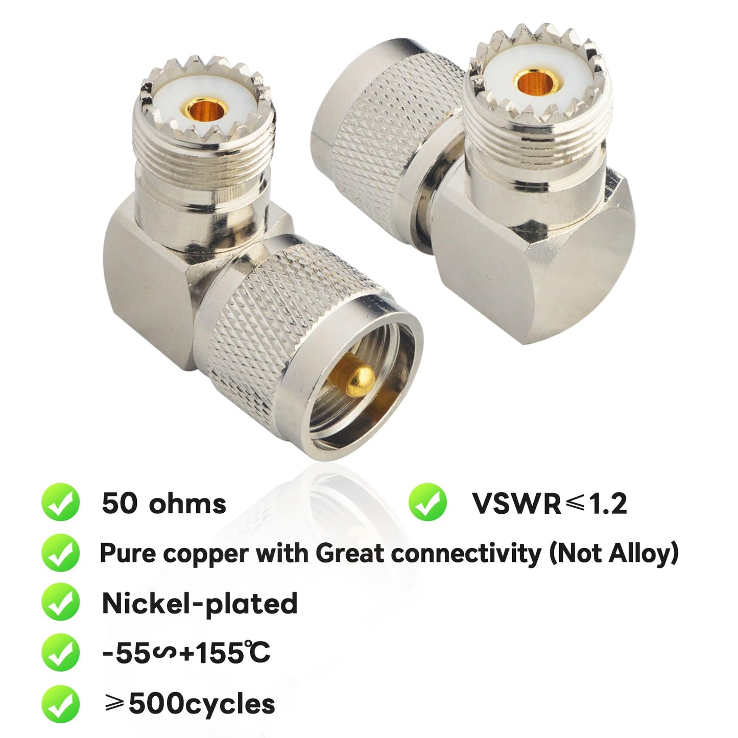 Boobrie UHF Connector Right Angle Coax Connector UHF Male Plug PL259 to UHF Female Jack SO239 90 Degree L Shape Low Loss Coax Cable Connector RF…
