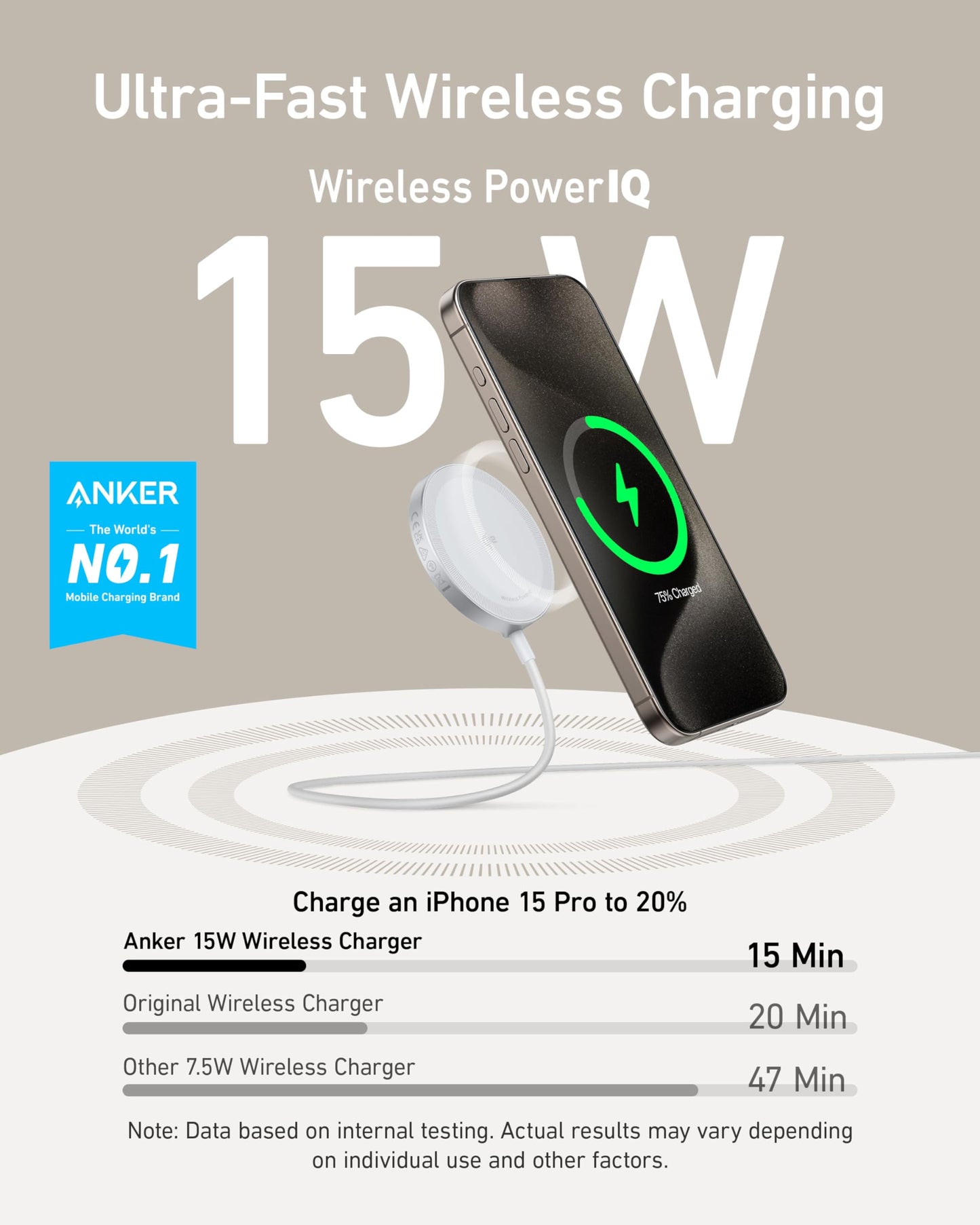 Anker MagSafe Charger Pad Compatible, MagGo iPhone 16 Wireless Charging Pad, Qi2 Certified 15W Wireless Charger for iPhone 16/16 Plus/16 Pro/16 Pro