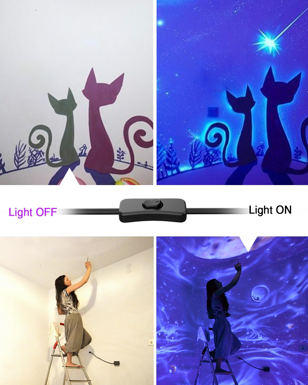 Onforu 4 Pack 42W LED Black Lights, Blacklight Bars with Plug and Switch, Glow in The Dark Party Supplies for Halloween Decorations, Bedroom, Body
