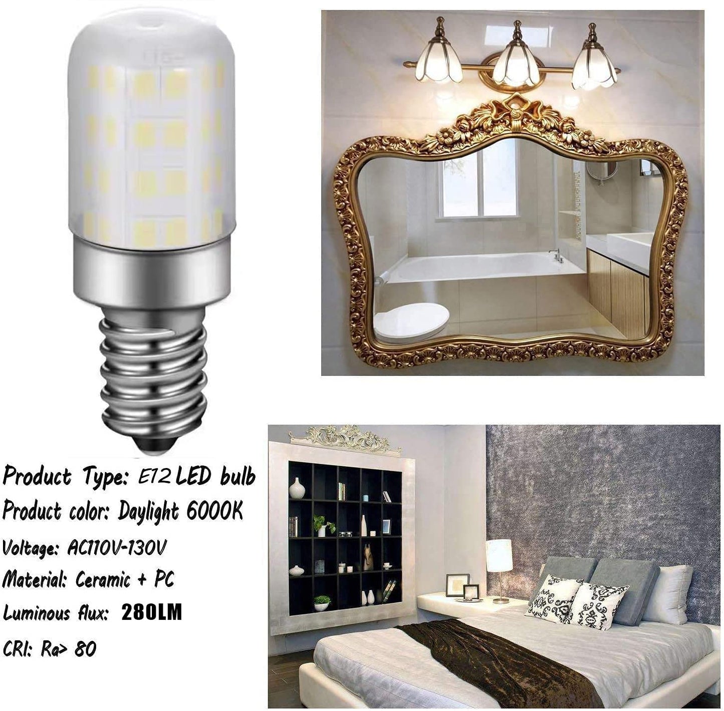 E12 Led Light Bulb 4W Equivalent 40W C7 Replacement Bulbs Clear Type B Candelabra Base Bulbrite Non-Dimmable Daylight White 6000K 5Pack