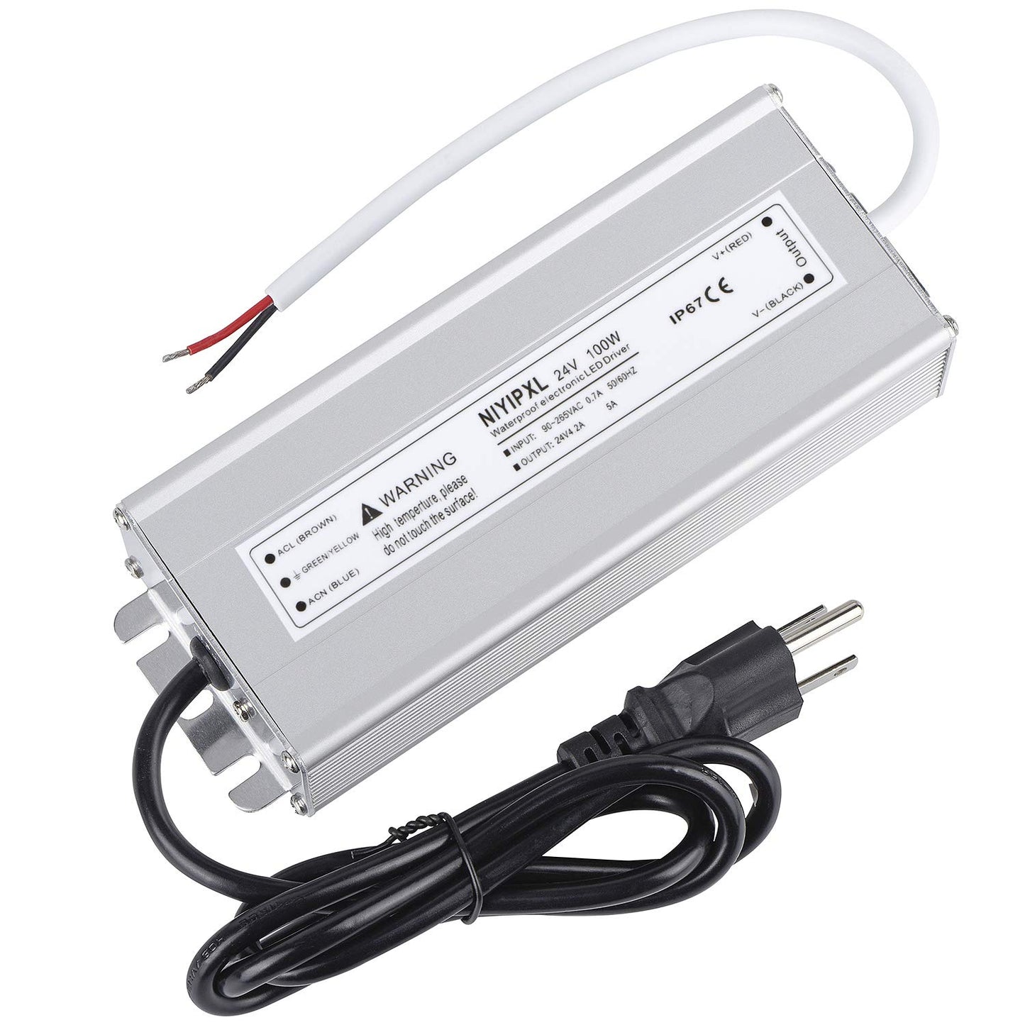 LED Driver 100 Watts 24V DC Low Voltage Transformer? Waterproof IP67 LED Power Supply, Adapter with 3-Prong Plug 3.3 Feet Cable for Any 24V DC led