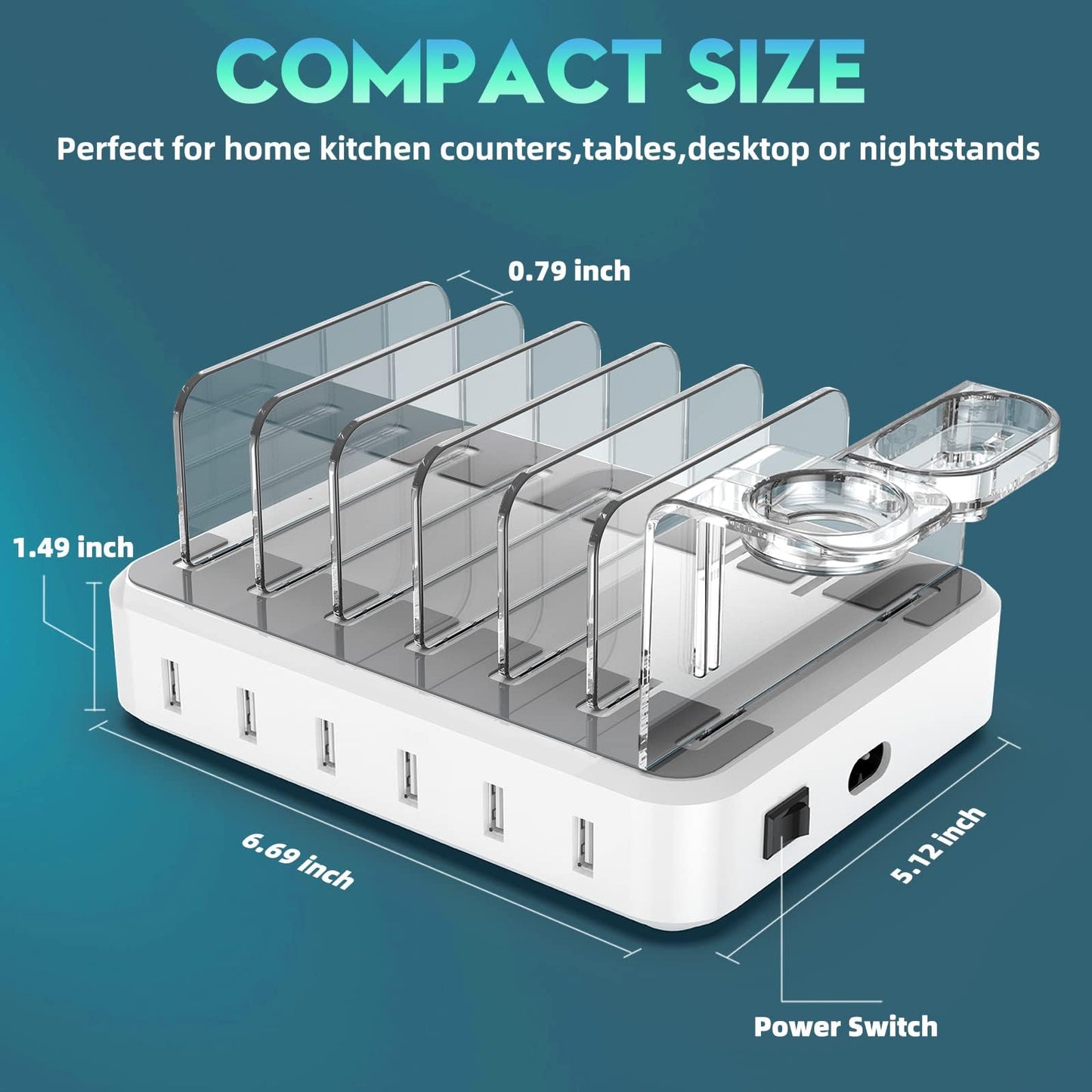 Charging Station for Multiple Devices,60W 6 Port Charger Station with 7 Mixed Charging Cables,USB Charging Dock,Compatible with Cellphone,Tablet