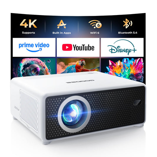 GOODEE Mini Smart Projector with WiFi and Bluetooth - Compatible with Netflix/YouTube/PrimeVideo, Electric Focus & Keystone, Short Throw Portable