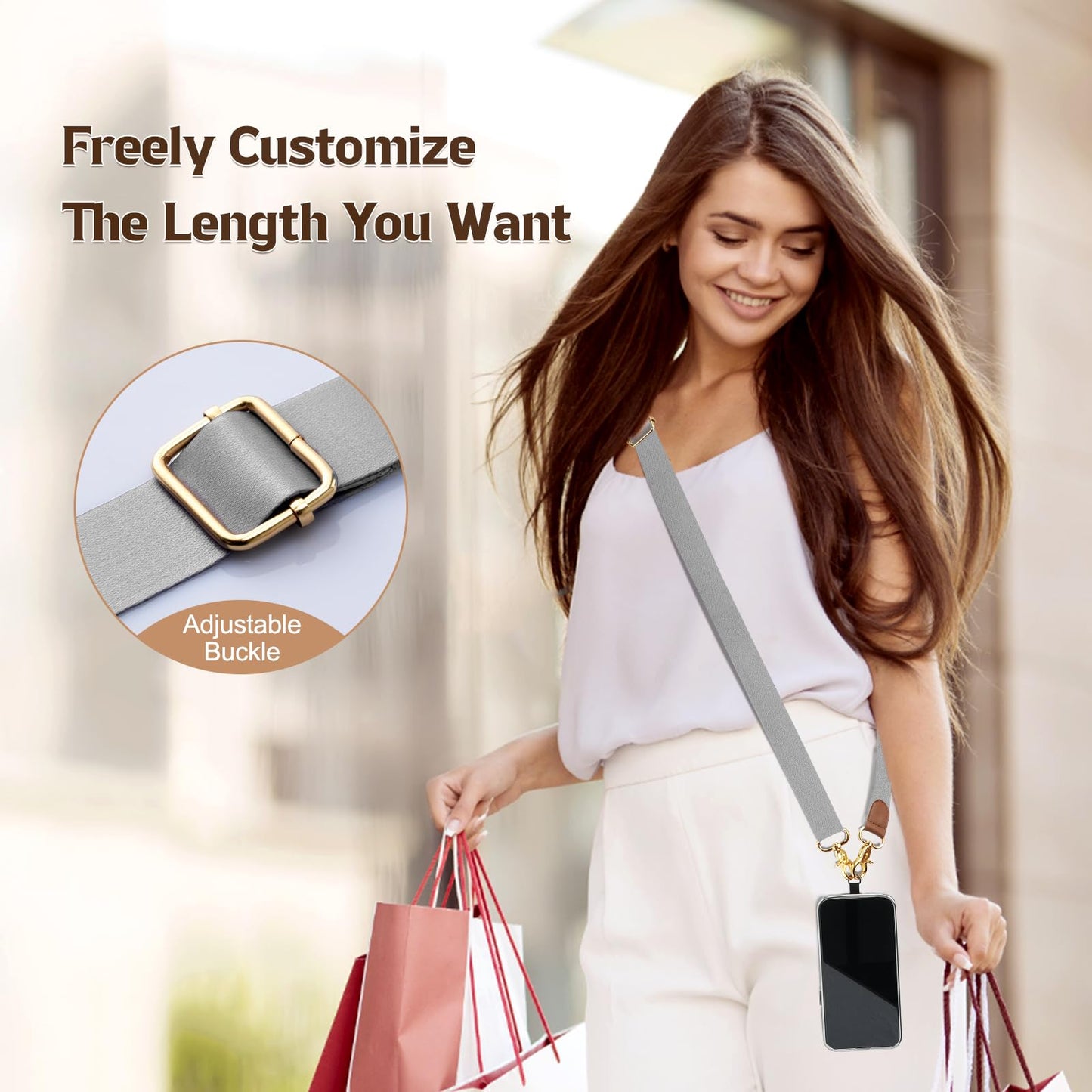 TiMOVO Adjustable Anti-Theft Phone Lanyard - Crossbody & Wrist Strap for Smartphones, Convenient Phone Chain for Hands-Free Use, Gray