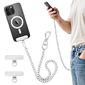 MoKo Anti-Theft Phone Tether Strap, Phone Chain Lanyard with Lockable Carabiner, Stainless Steel iPhone Strap with 2 x 360° Metal Tether Tab