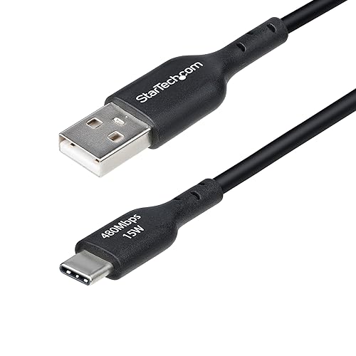 StarTech.com 3ft (1m) USB-A to USB-C Charging Cable, Charge & Sync, 3A, USB 2.0, TPE Jacket, Black USB Charging Cord