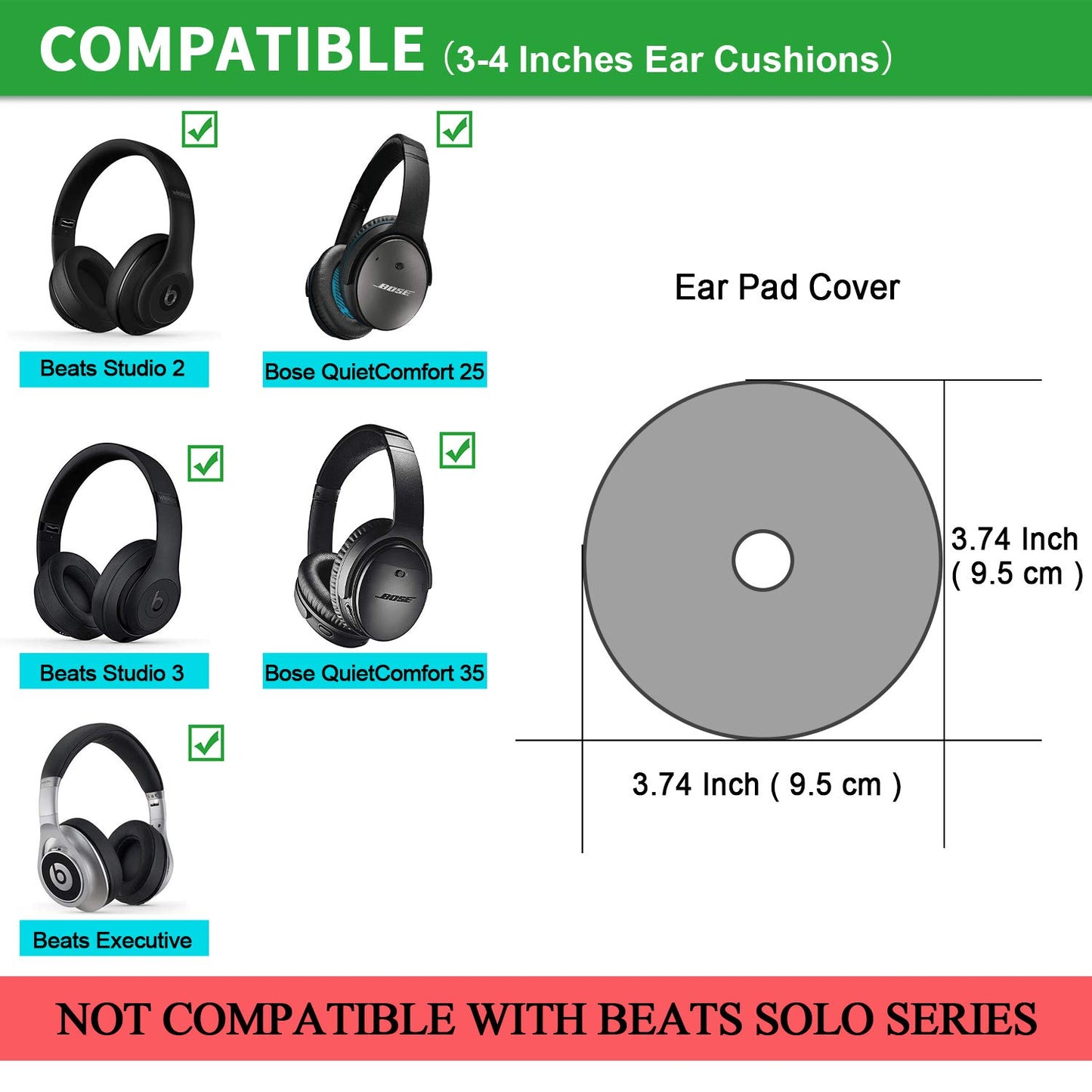 JARMOR Earpads Sweater Cover Protectors with Stretchable Knit Fabric for Beats Studio 3/2 Bose QC35 25 15 Headphones and Other Headsets with 3-4 Inch