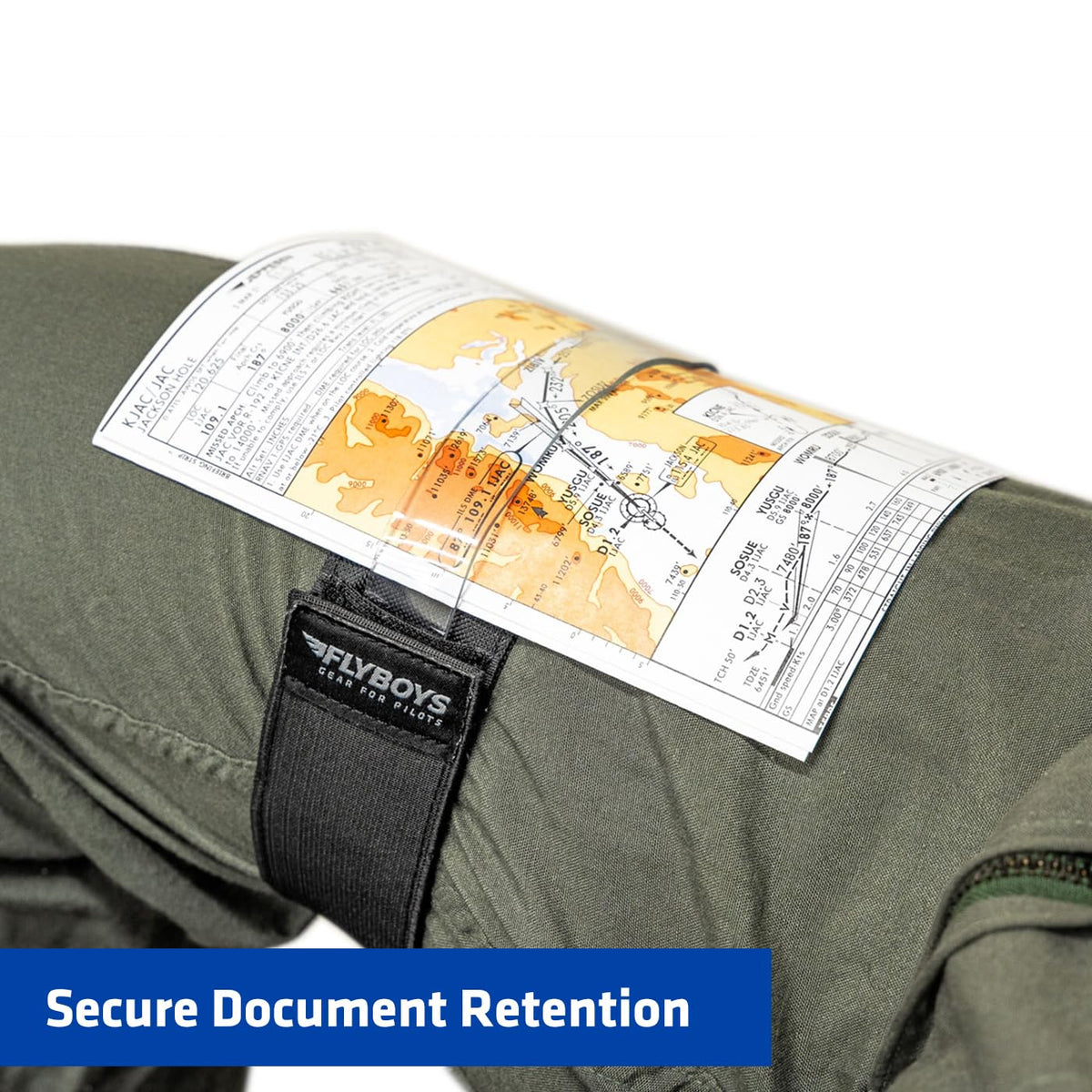 FLYBOYS Map Strap - Pilot Leg Strap for Charts, Approach Plates & Lineup Cards, Durable 600D Fabric with Adjustable Secure Fit