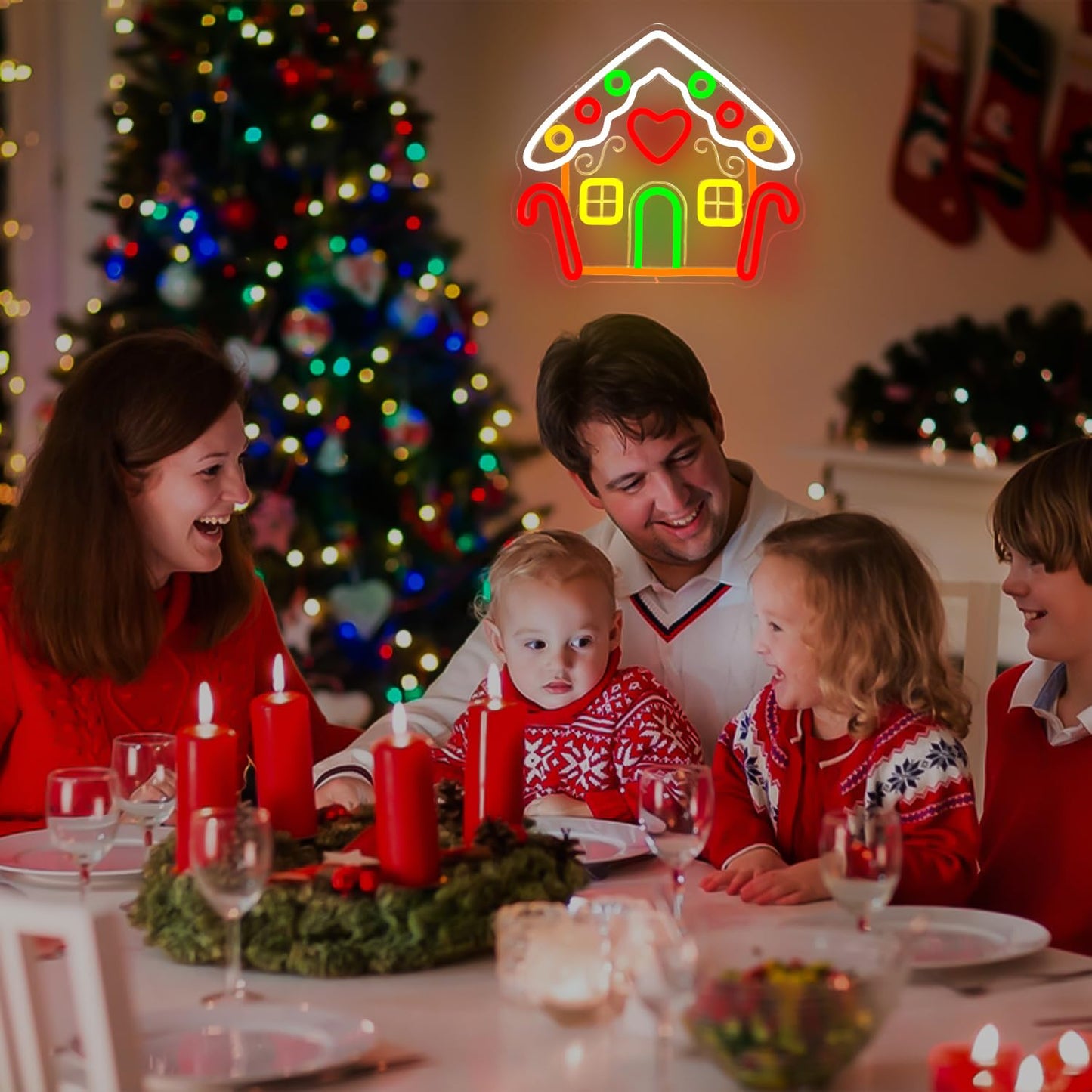 Vveikea Gingerbread Houses Neon Sign Neon Christmas Sign Dimmable Neon Lights Lighted Gingerbread House Xmas Light Up Sign Led Christmas Window