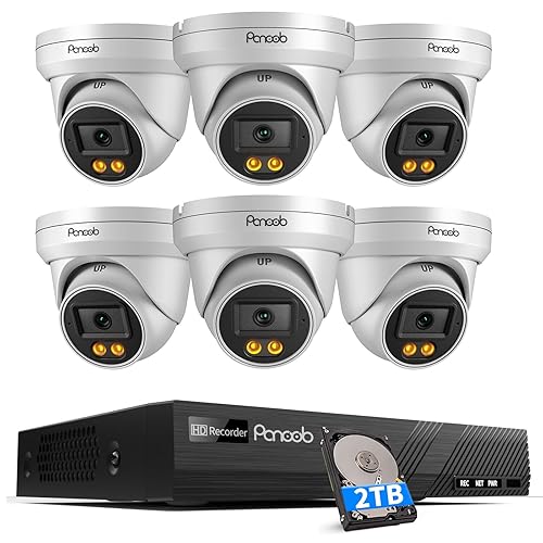 PANOOB PoE Security Camera System 4K, 6X Wired 8MP IP Surveillance Dome Cameras with Person Vehicle Detection, Smart Dual Lights Full Color Night