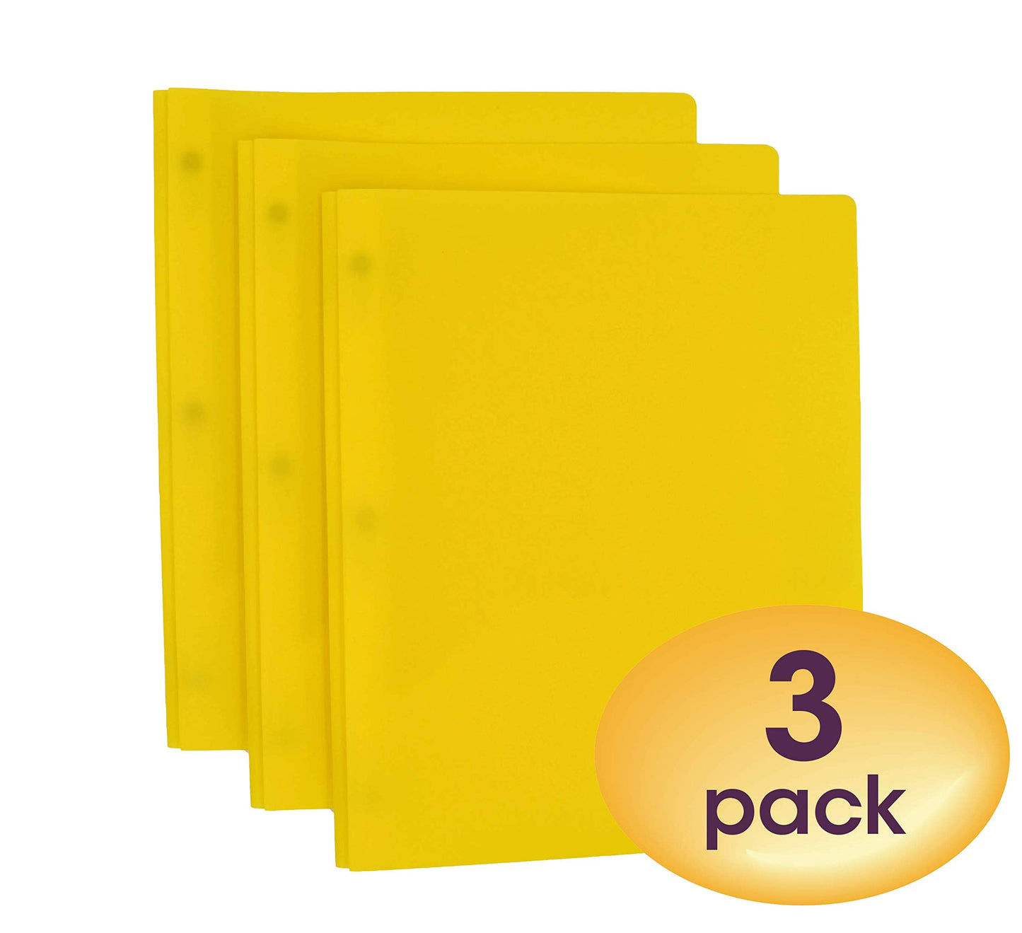 Smead Poly Two-Pocket Folder, Three-Hole Punch Prong Fasteners, Letter Size, Yellow, 3 per Pack (87733)