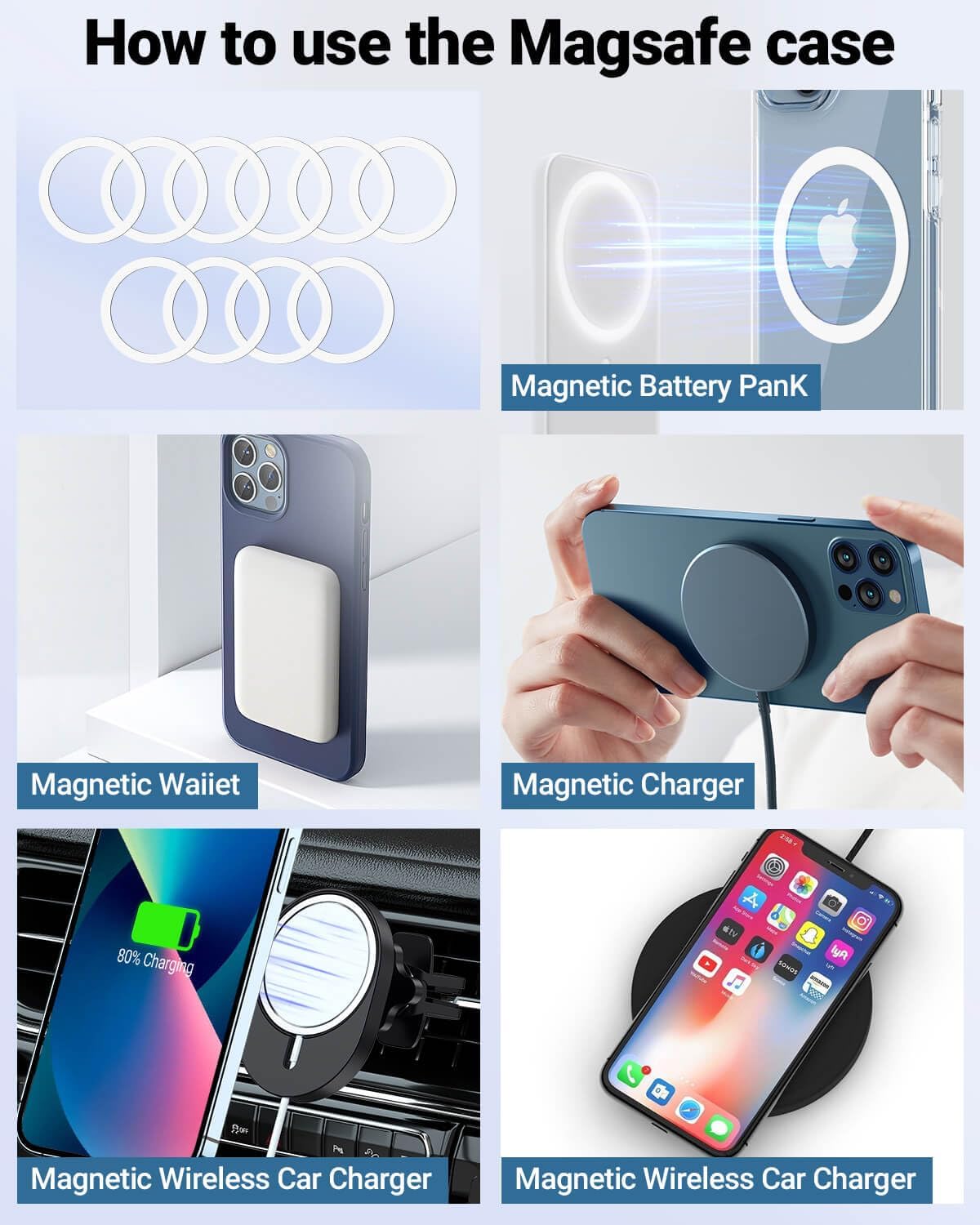 KALAPOP for Magsafe Ring 10PCS-Ultra Thin(0.4mm)-Universal Metal Rings Sticker Compatible with iPhone 17/Air/16/15/14/13/12 Series,Samsung