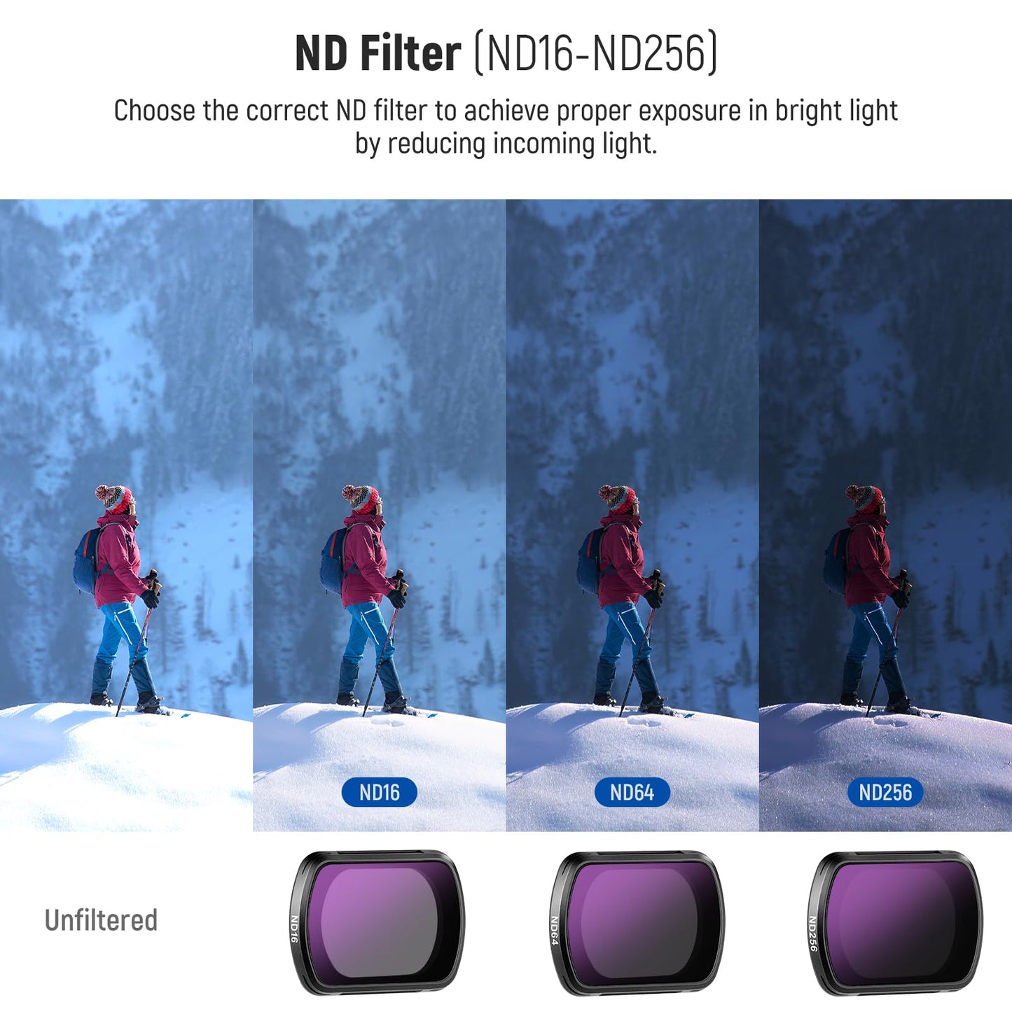 NEEWER HD CPL ND16 ND64 ND256 Filter Kit Compatible with DJI OSMO Pocket 3 Creator Combo Accessories Magnetic Action Camera Neutral Density Polarising