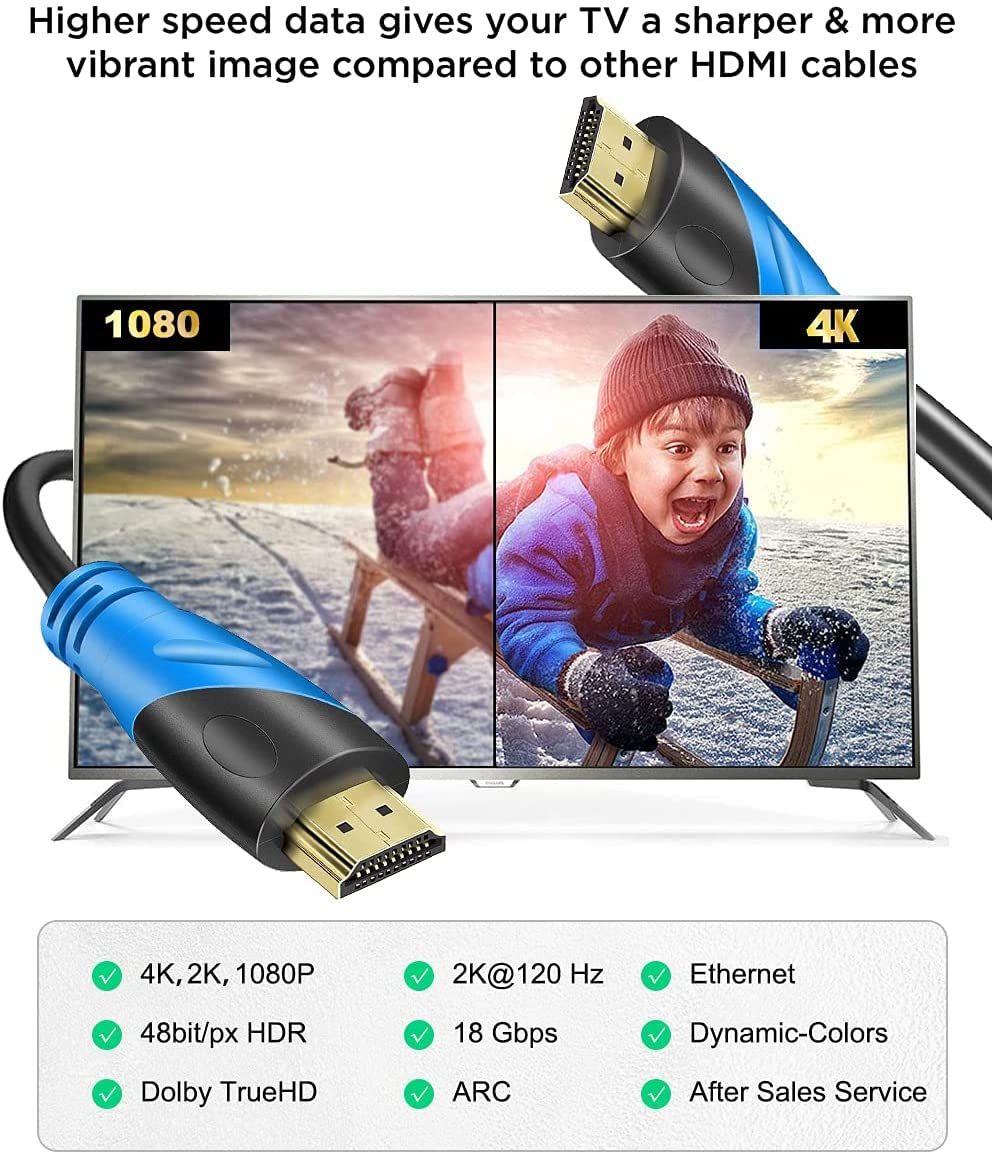 Rommisie 4K HDMI 50 FT Cable (HDMI 2.0,18Gbps) Ultra High Speed Gold Plated Connectors,Ethernet HDMI Cord, 4K@60HZ 2K 1080P 3D ARC Compatible with UHD
