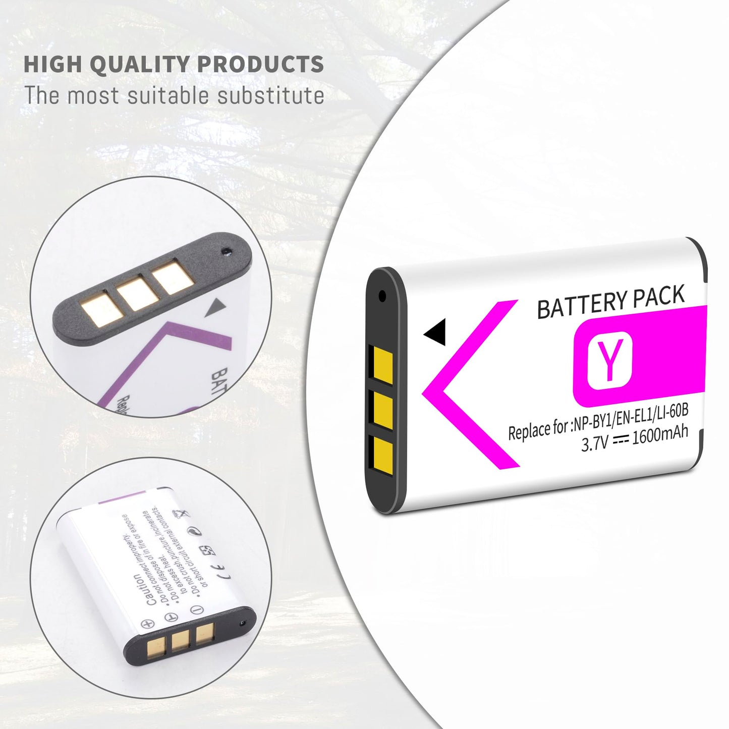 NP-BY1 Battery with Dual-Channel Charger Compatible for Sony NP BY1 EN-EL11 Li-60B DLi-78 DB-L70 DB-80, for Sony Action Mini HDR-AZ1, for Nikon