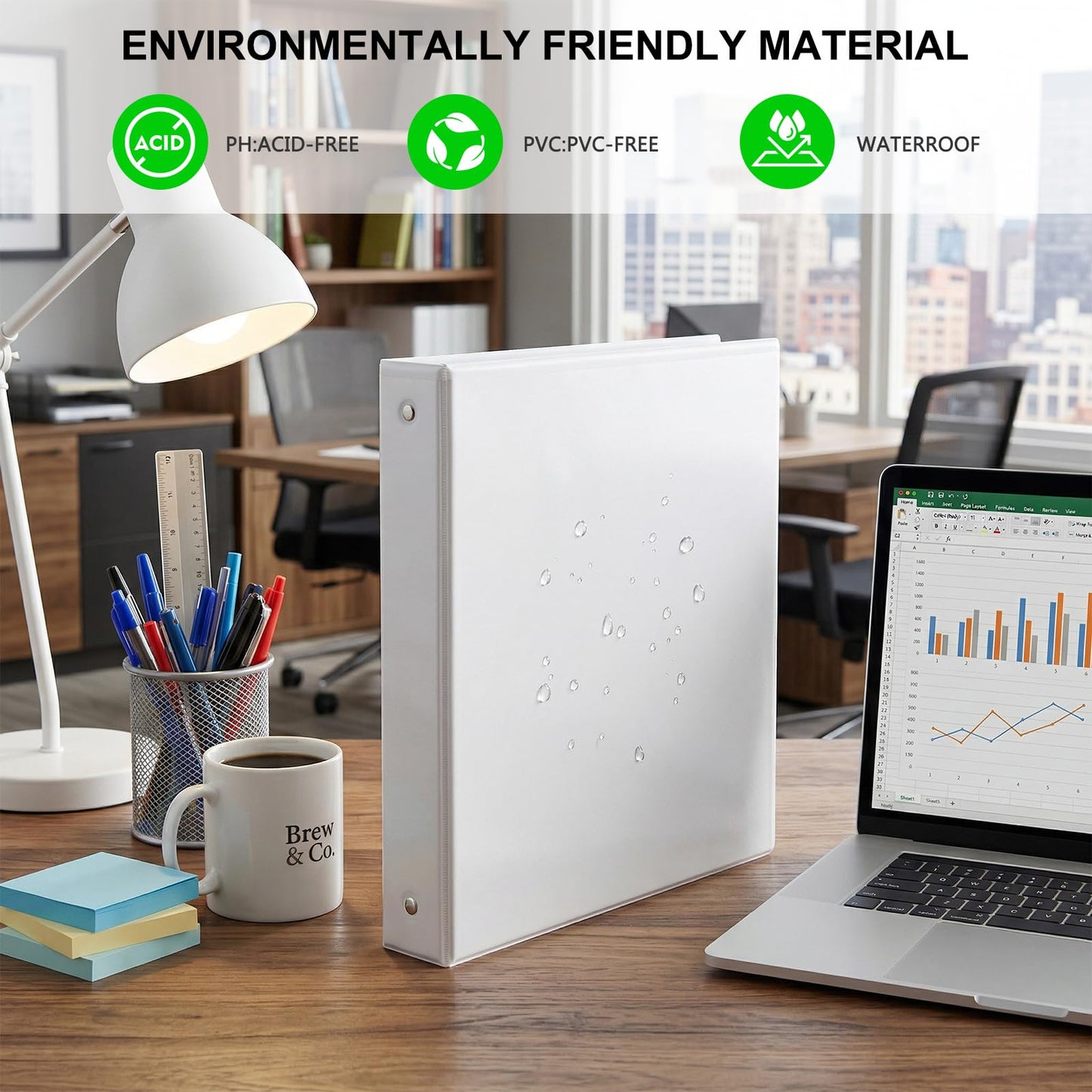 Comix Durable 1.5 Inch 3 Ring Binder, Round View Binder for Office or School, Fits 275 Sheets of 8.5x11 Paper, PVC-Free & Foldable Spine, Made in